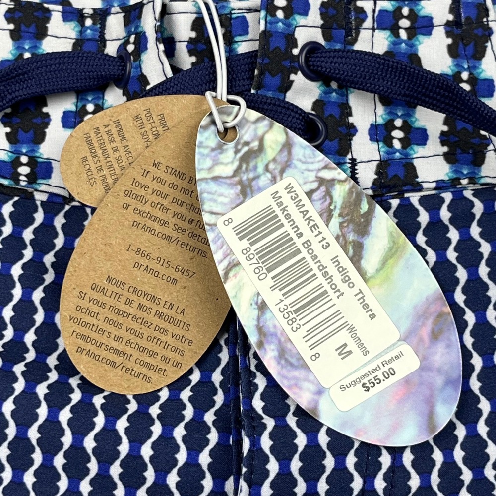 prAna NEW Makenna Boardshort Women's M Indigo Thera Blue Geometric UPF 50 - Picture 5 of 12
